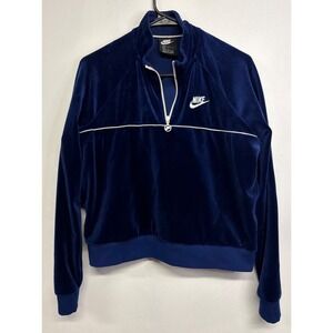 Nike Velour Quarter Zip Pullover Navy Blue Cropped Track Jacket Women's Large